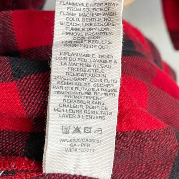 Woolrich Buffalo Check Flannel Button Front Long Sleeve Nightgown Black Red M - Picture 7 of 9